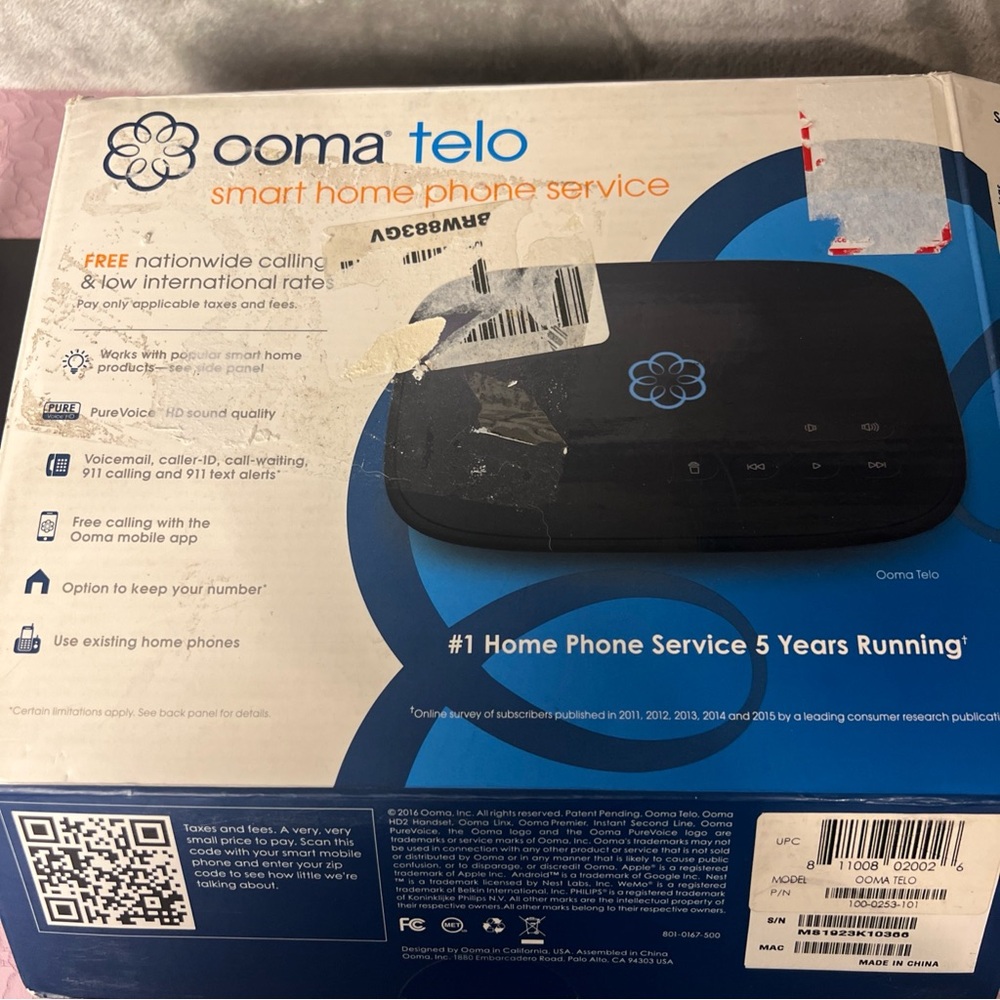 Ooma - Telo VoIP Free Home Phone Service - Black